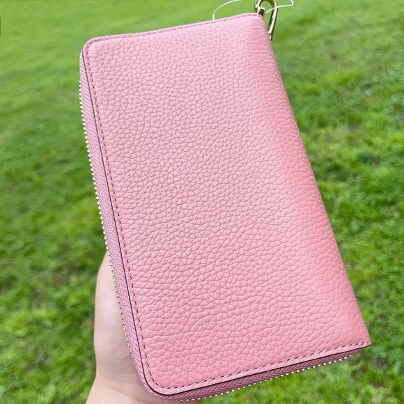 Michael Kors Jet Set Travel Large Flat Phone Wristlet Leather Sunset Rose Pink - Picture 2 of 4